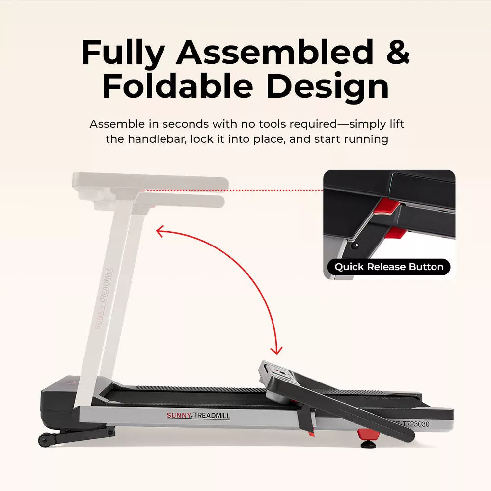 Smart Foldable Treadmill - 20in Belt, 15-Level Incline