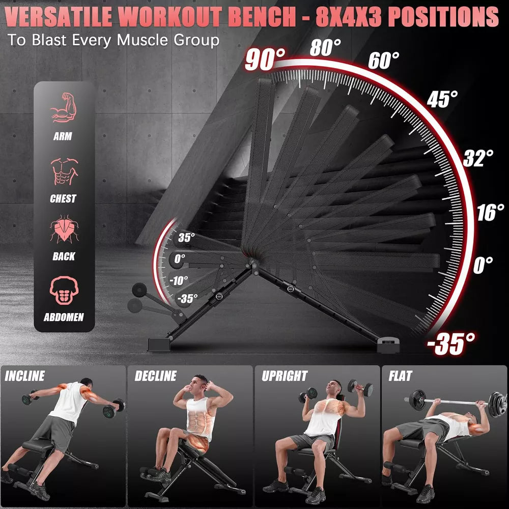 Adjustable Weight Bench 900LBS - Incline Decline Flat