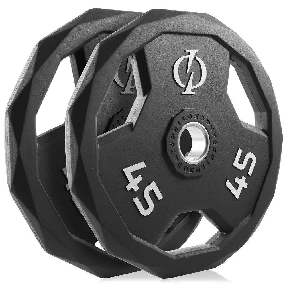 45lb rubber coated 2-inch olympic grip weight plates set of 2 with steel insert black