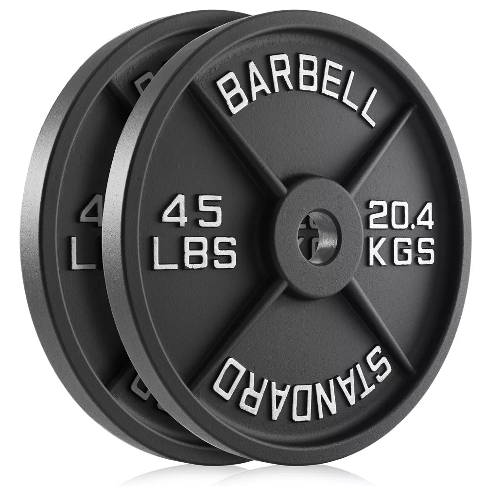 45lb cast iron 2-inch olympic weight plates set of 2 black matte coating for barbell