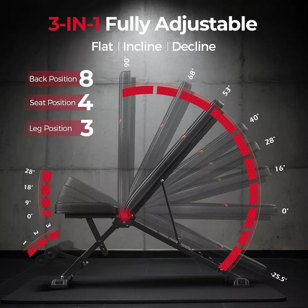 Folding Strength Training Bench - Space-Saving