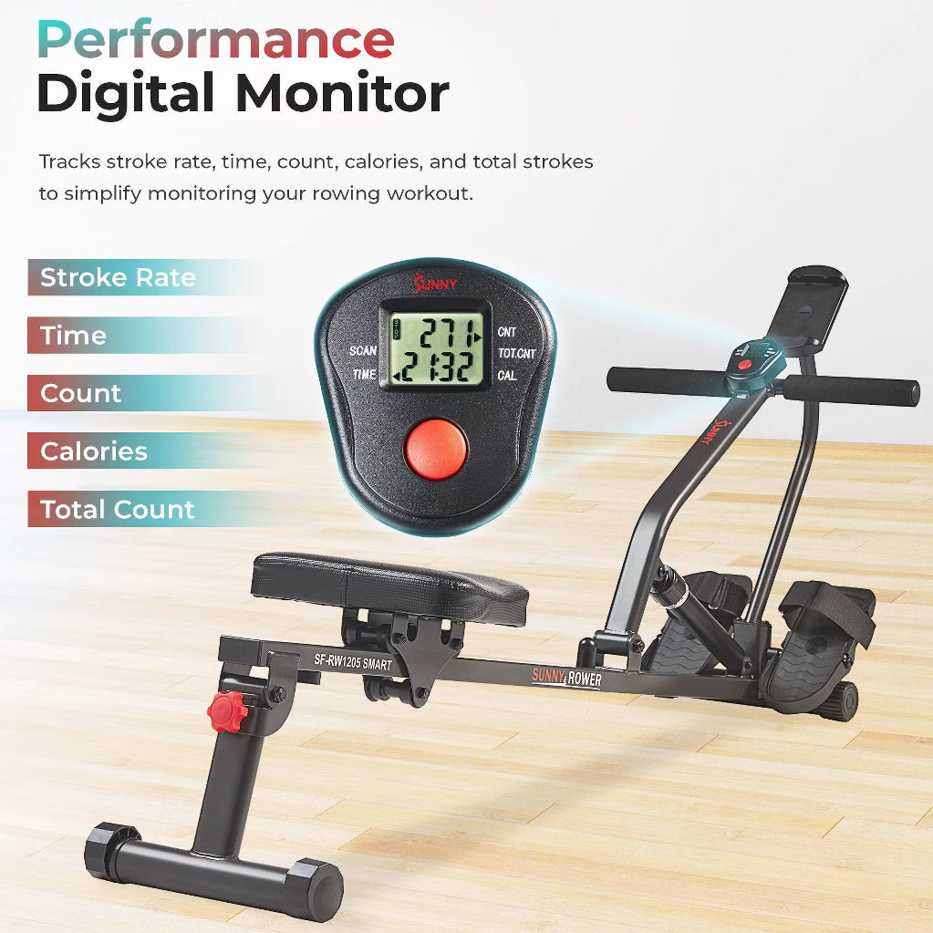 Compact Rowing Machine - 12 Levels, Bluetooth