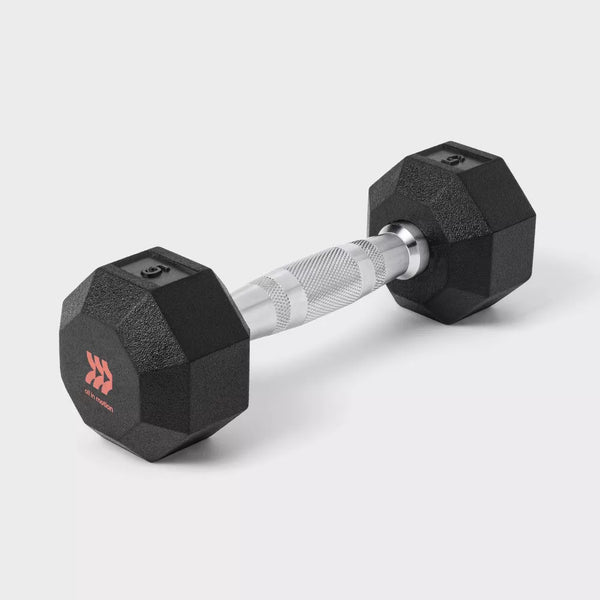 Hex Dumbbell 25lbs - Rubber Coated, Chrome Handle