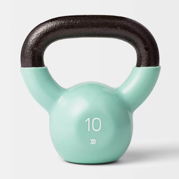 Aqua iron kettlebell 10lb non-slip vinyl coated no-roll base for total body home gym