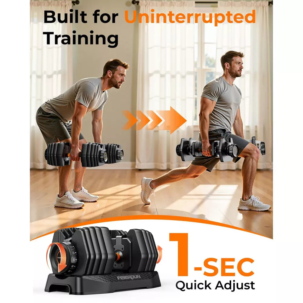 105lb adjustable dumbbell set pair with storage box and 15-in-1 quick dial adjustment