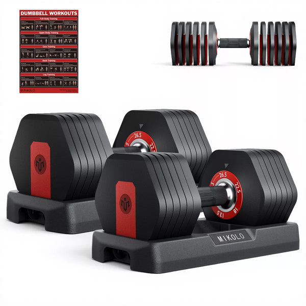 Hex adjustable dumbbells 26.5lb pair cageless 6-in-1 space-saving home gym set
