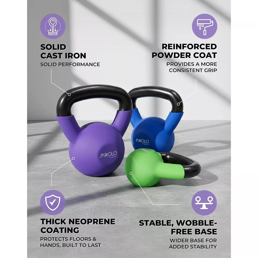 Neoprene Coated Cast Iron Kettlebell Set 5/10/15lb
