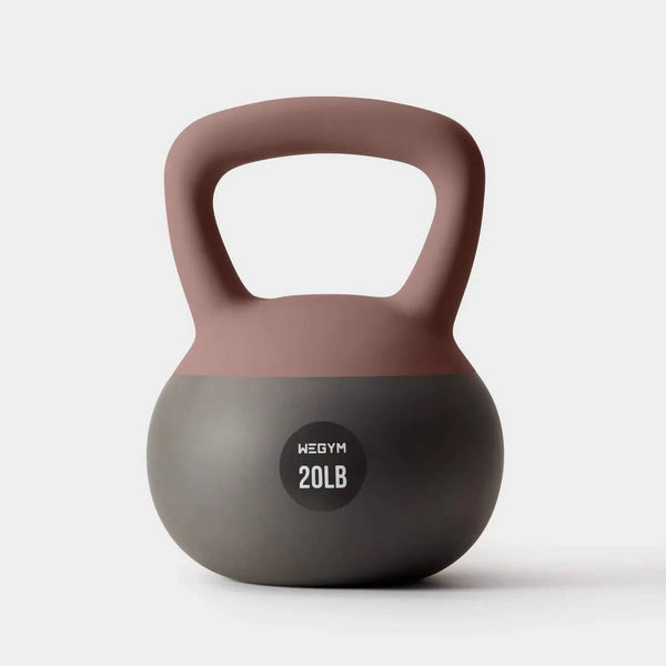 20lb soft rose kettlebell with wide anti-slip handle and floor-safe soft base for home gym