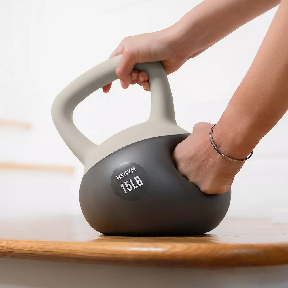 10lb soft sandstone kettlebell with wide anti-slip handle and floor-safe soft bas