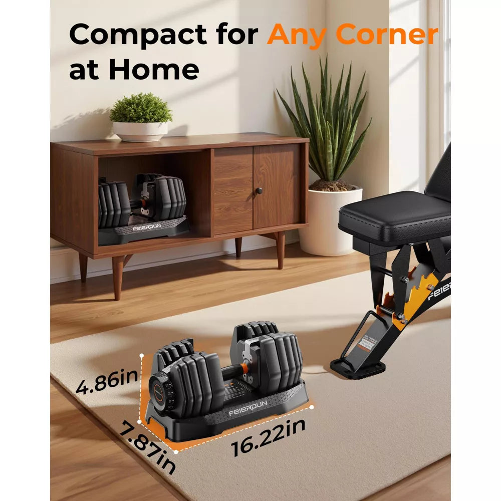 105lb adjustable dumbbell set pair with storage box and 15-in-1 quick dial adjustment