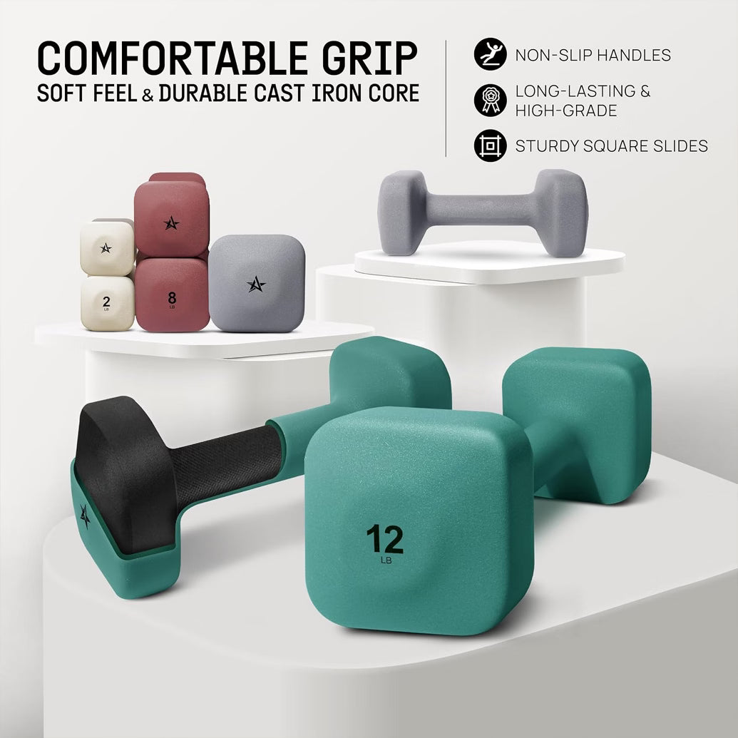 Square Neoprene Dumbbell Set - Army Green