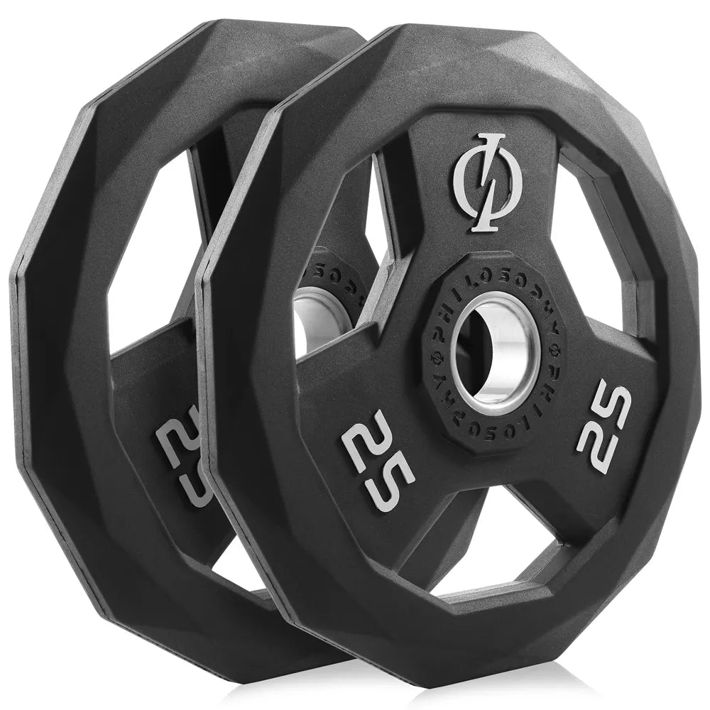 25lb rubber coated 2-inch olympic grip weight plates set of 2 with steel insert black