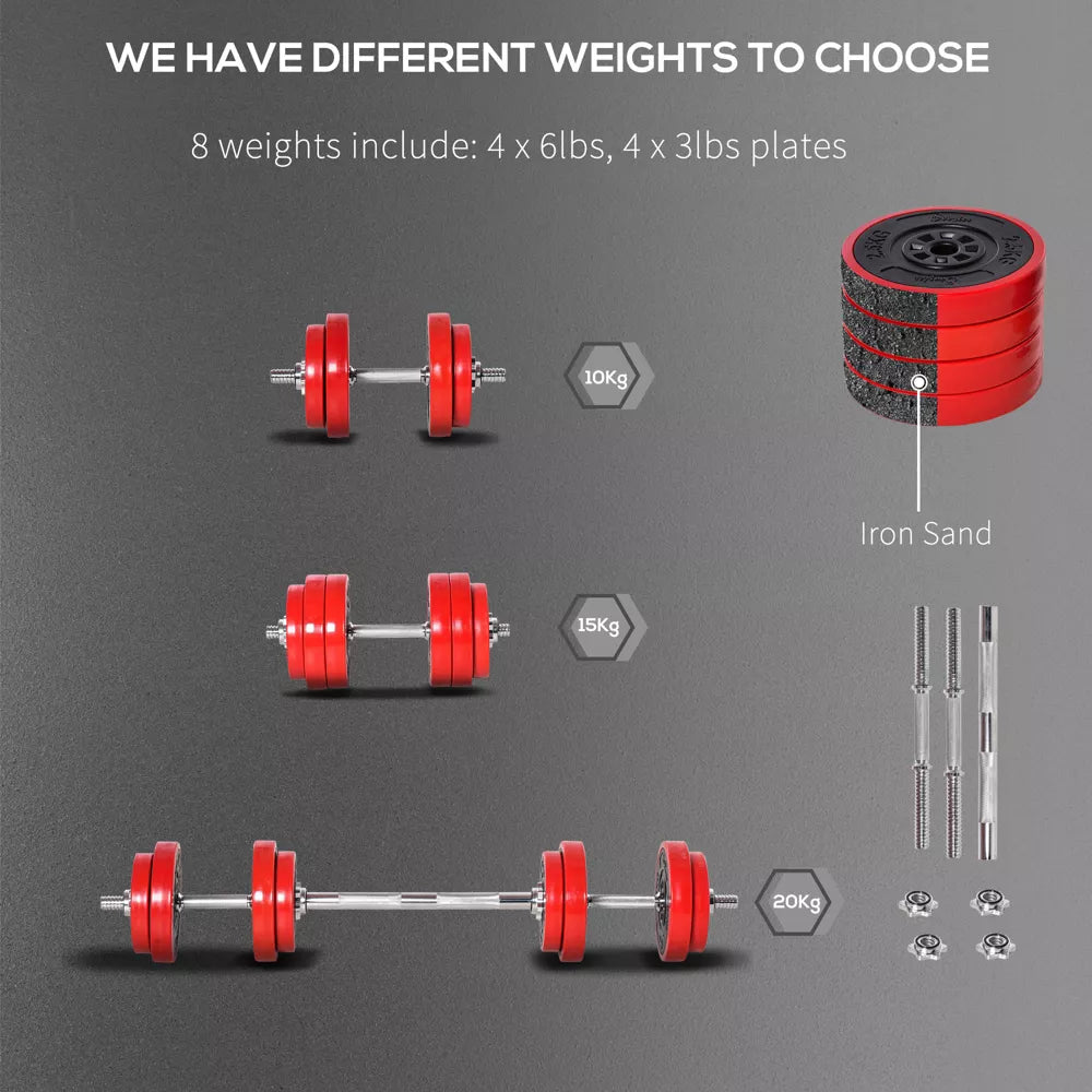 44lb Adjustable Dumbbell Set - 2-in-1 Barbell