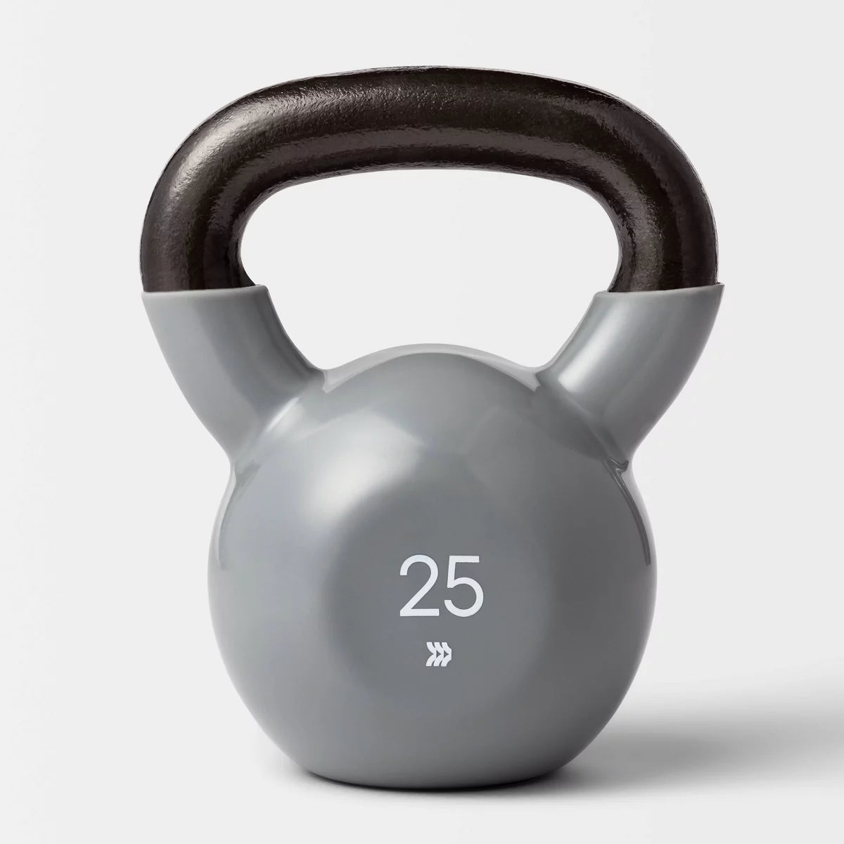 Gray iron kettlebell 25lb non-slip vinyl coated no-roll base for total body home gym