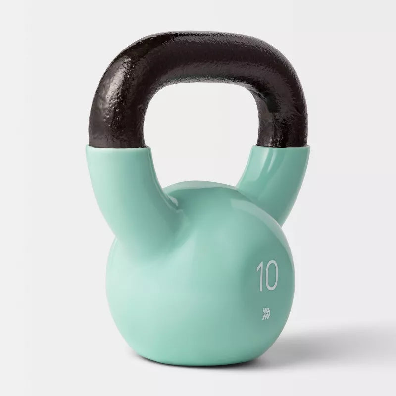 Aqua iron kettlebell 10lb non-slip vinyl coated no-roll base for total body home gym