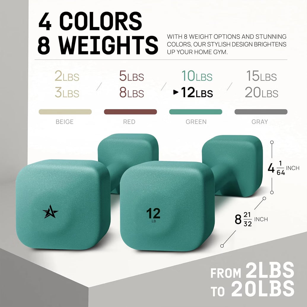 Square Neoprene Dumbbell Set - Army Green