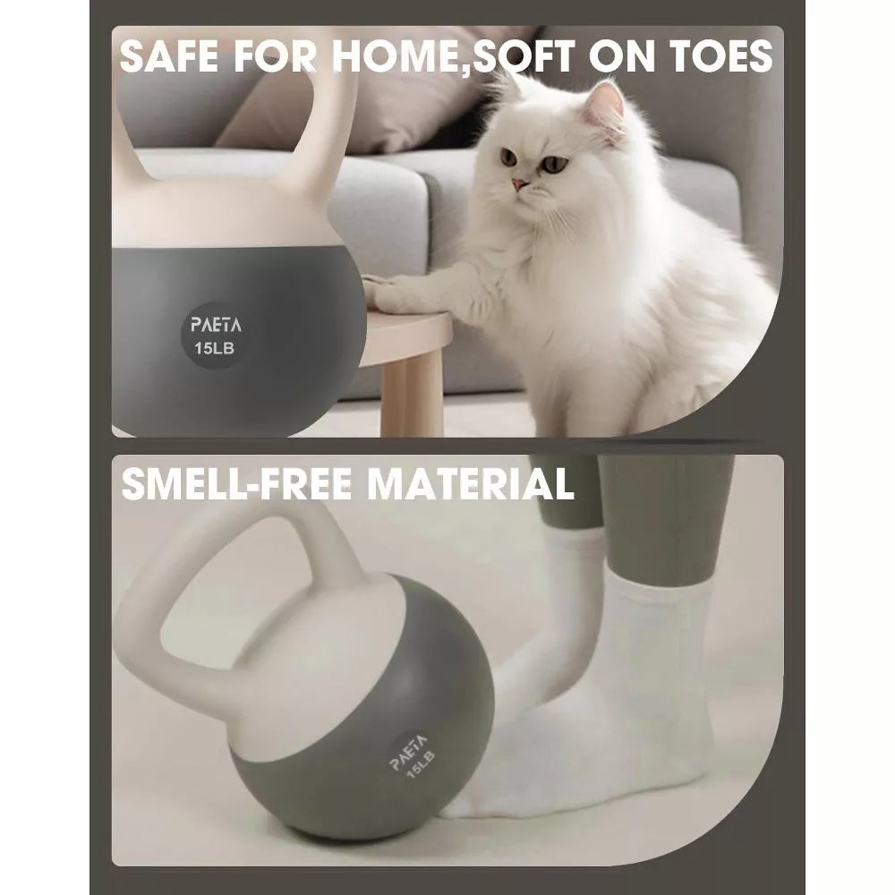 Soft kettlebell set white 10lb 15lb 20lb anti-slip grip floor-safe PVC home gym weights