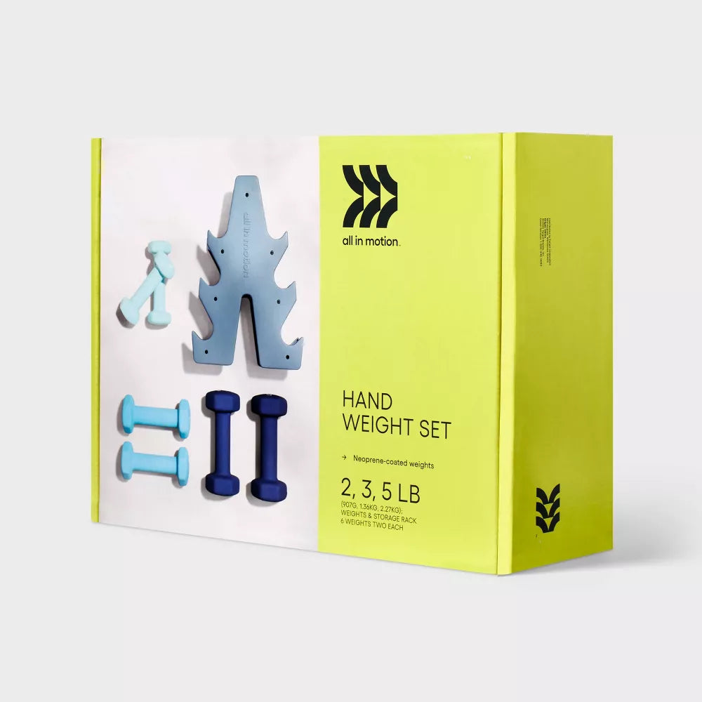 7-piece neoprene dumbbell set 2lb 3lb 5lb pairs with storage rack for home workout