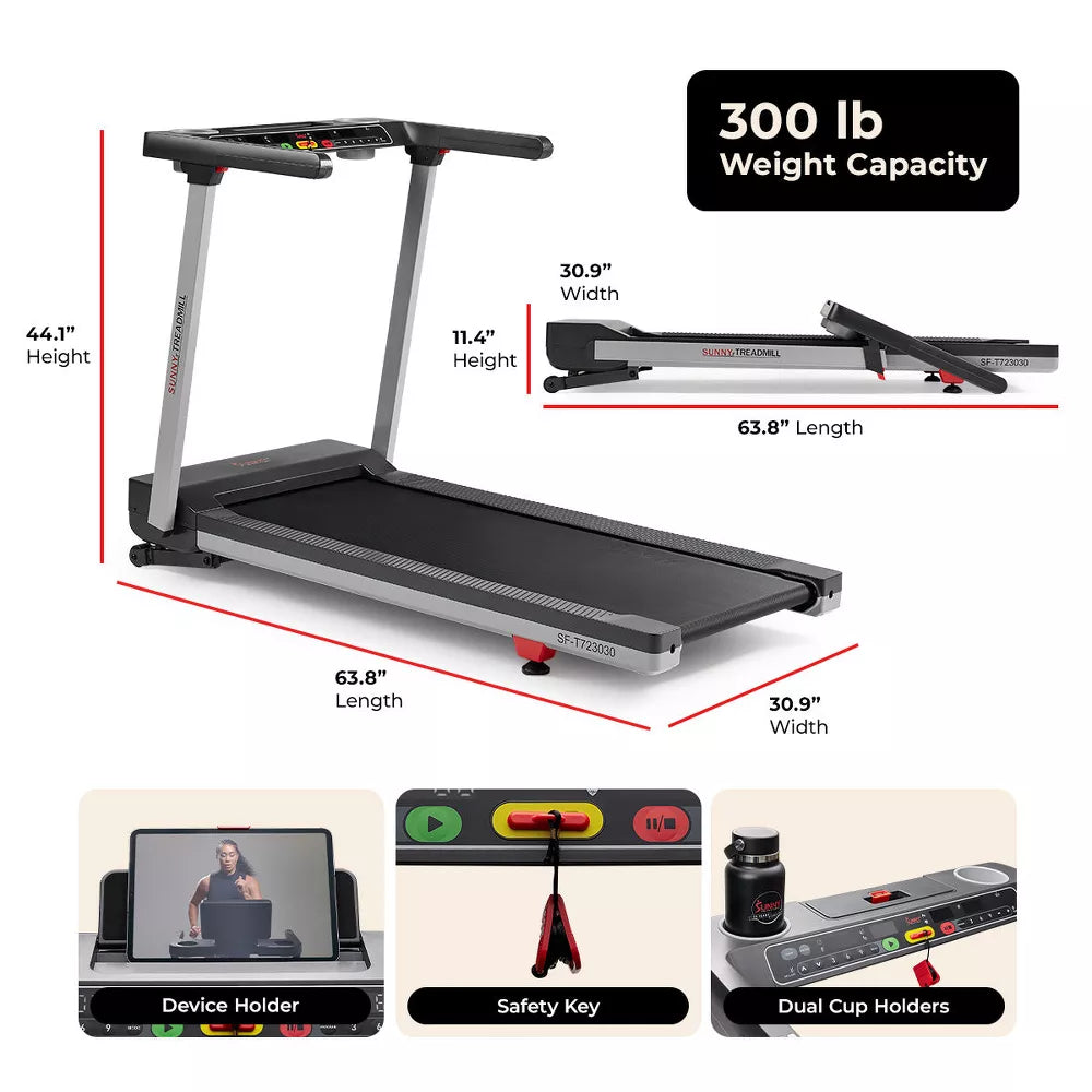 Smart Foldable Treadmill - 20in Belt, 15-Level Incline