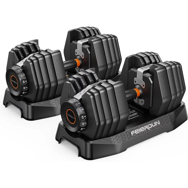 105lb adjustable dumbbell set pair with storage box and 15-in-1 quick dial adjustment
