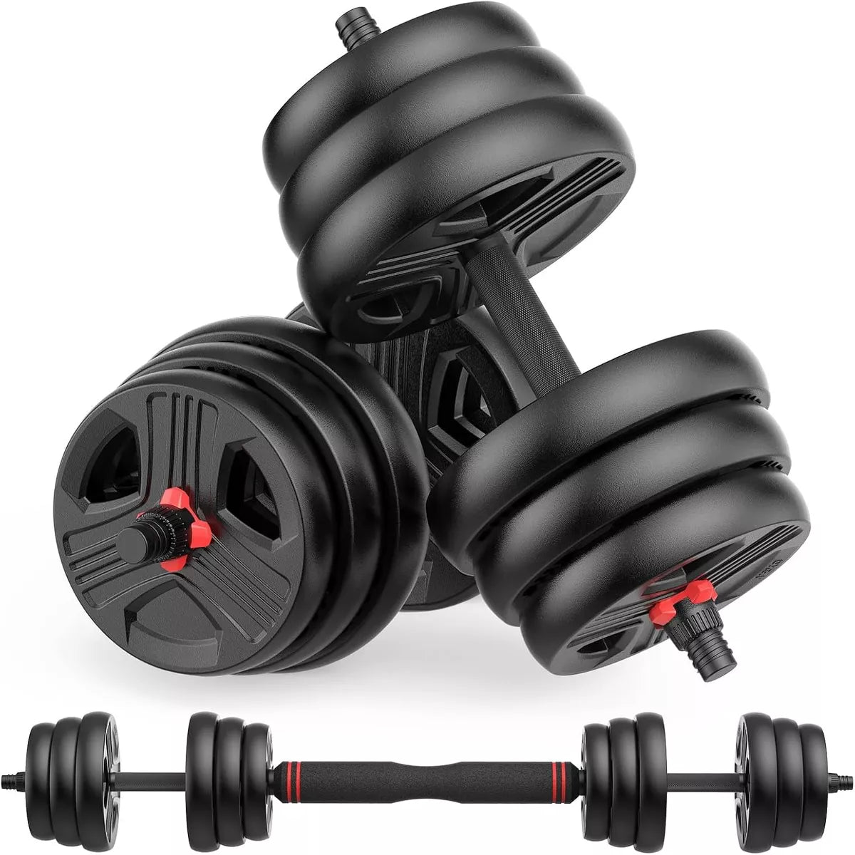 80lb adjustable dumbbell set pair 3-in-1 convertible barbell kettlebell home gym weights