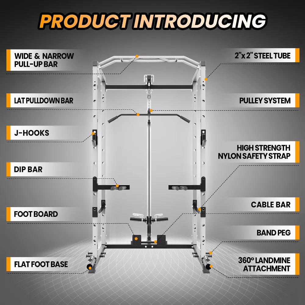 Power Rack 1600LBS - Cable Pulley & Dip Bar