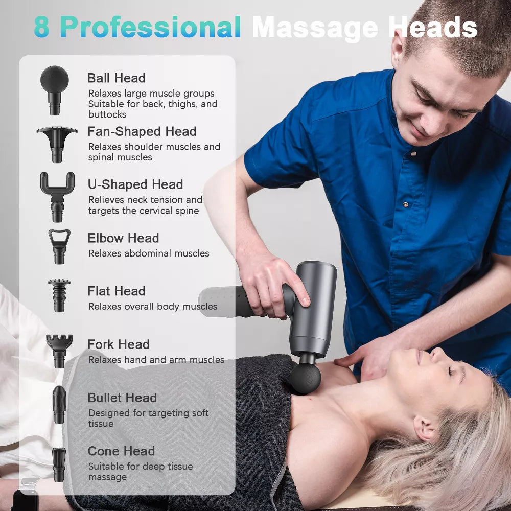 Deep Tissue Massage Gun 3200 RPM, 8 Heads