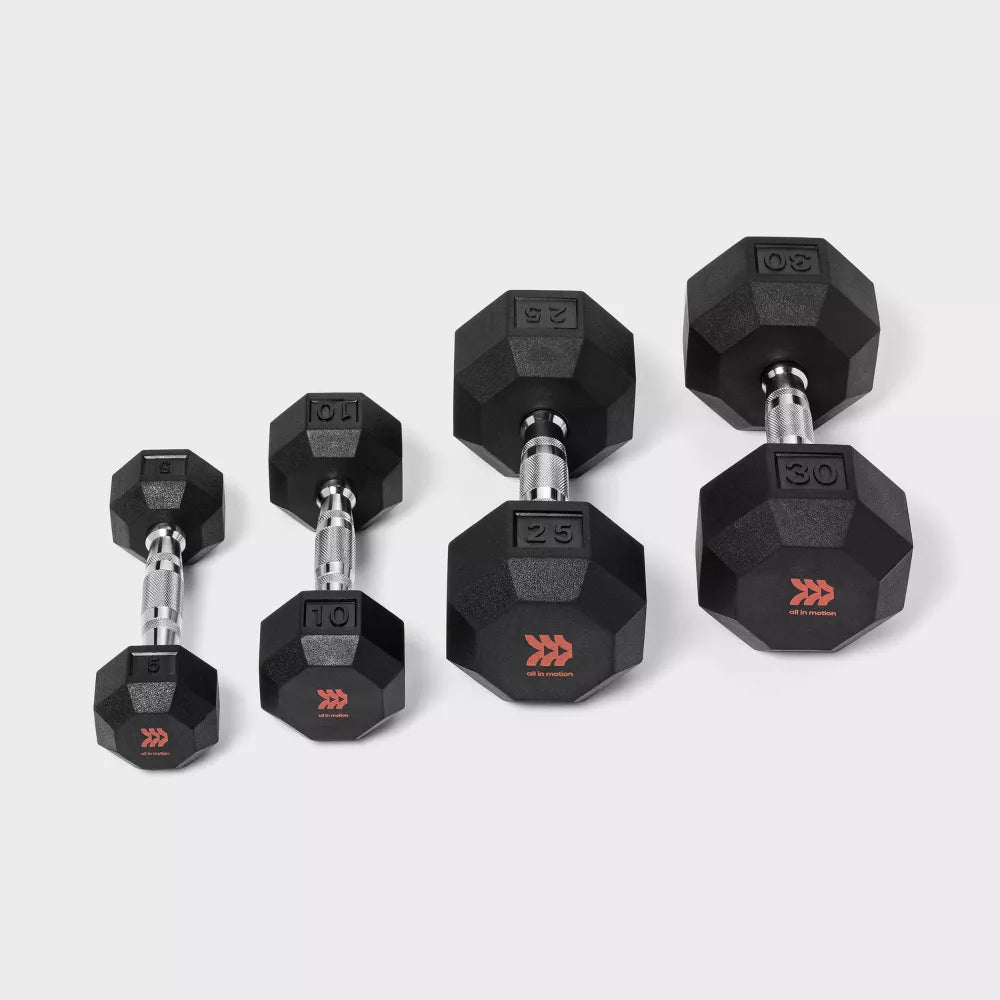 Hex Dumbbell 25lbs - Rubber Coated, Chrome Handle
