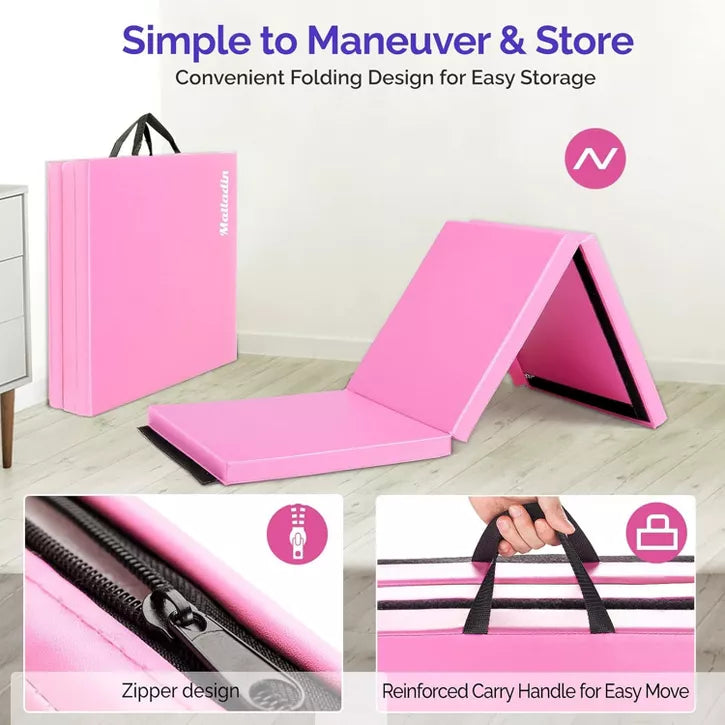 6ft folding gymnastics tumbling mat with PU leather cover and reinforced carry handle