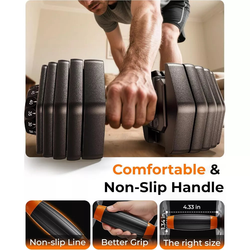 105lb adjustable dumbbell set pair with storage box and 15-in-1 quick dial adjustment