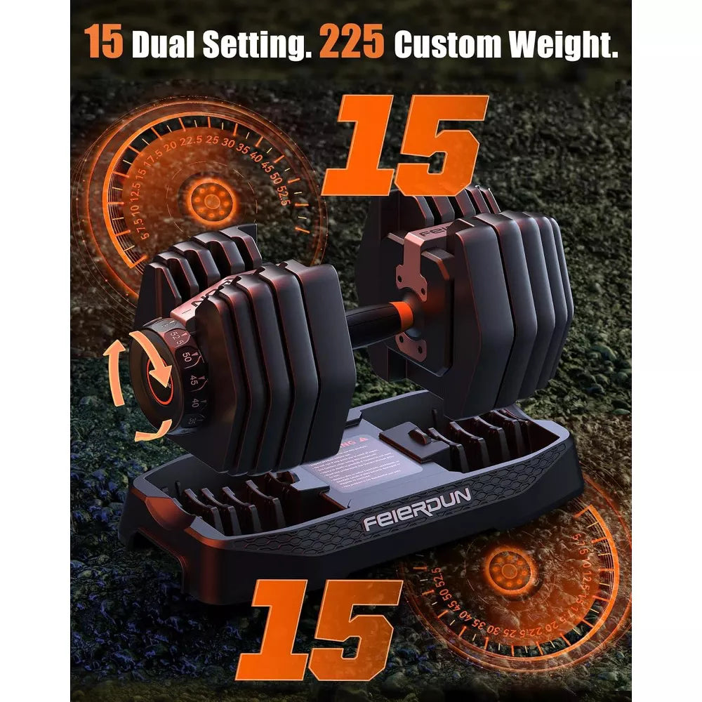 105lb adjustable dumbbell set pair with storage box and 15-in-1 quick dial adjustment