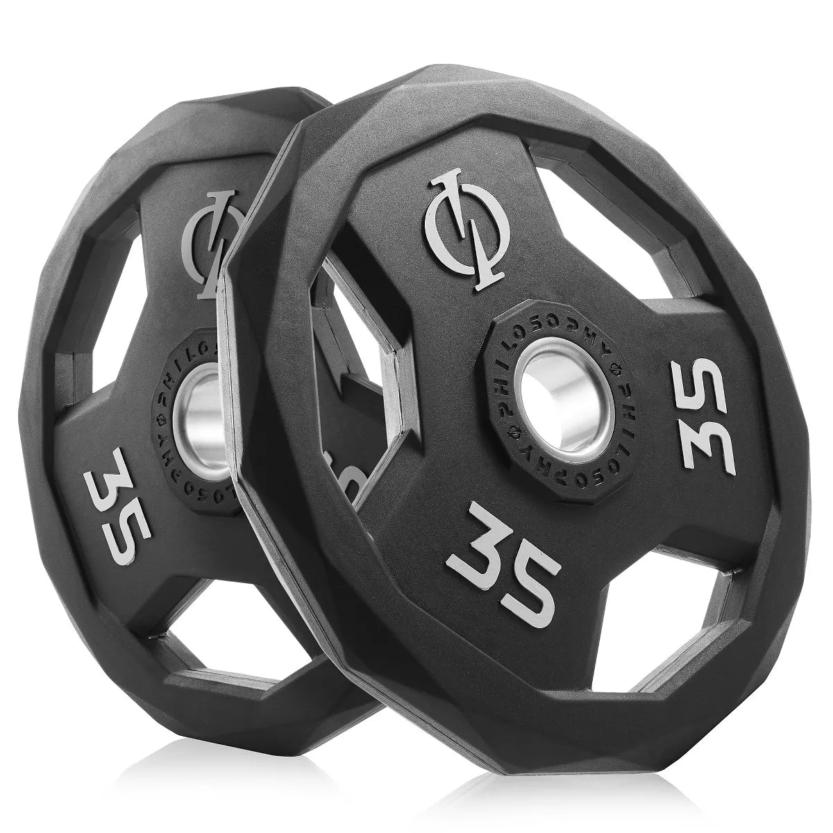 35lb rubber coated 2-inch olympic grip weight plates set of 2 with steel insert black