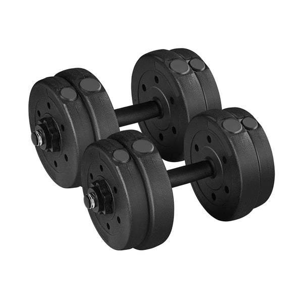 33lb adjustable dumbbell set black with spinlock collars and non-slip handles for home gym