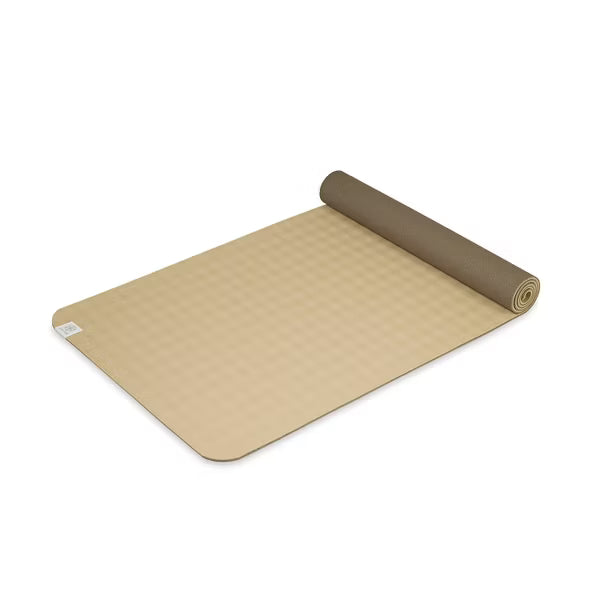 Gaiam Precision Grip beige yoga mat reversible dual non-slip 6mm PVC surface