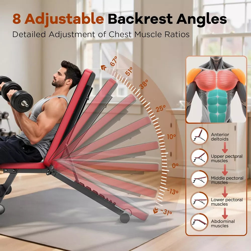 Adjustable Weight Bench 660LBS - 8 Backrests