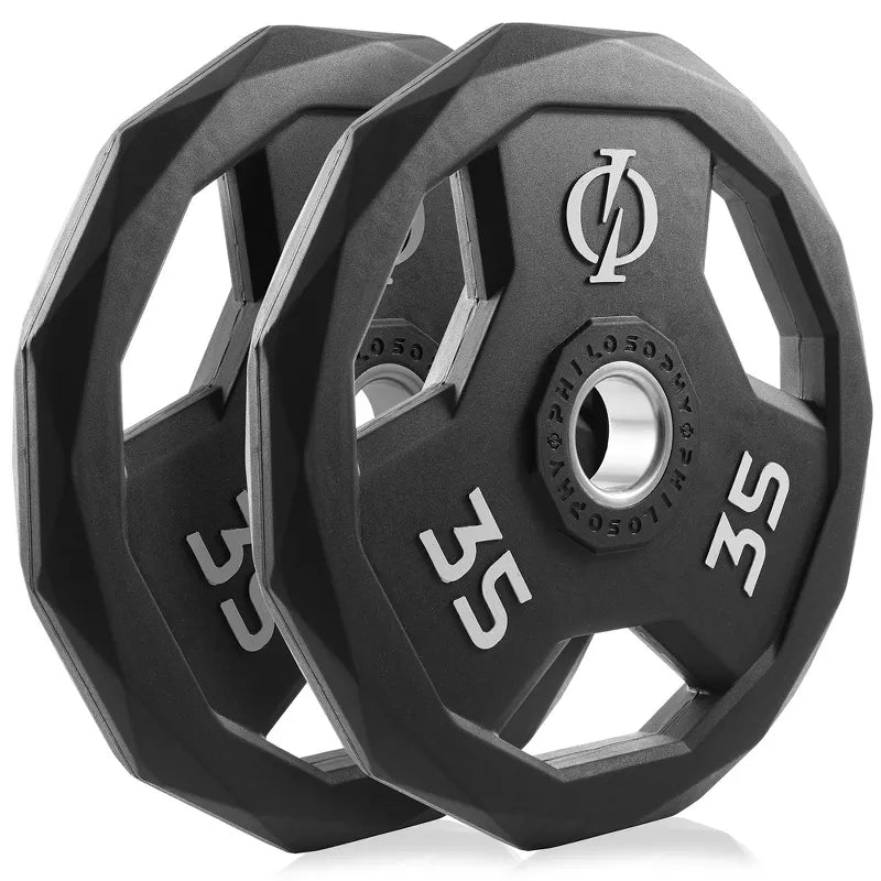 35lb rubber coated 2-inch olympic grip weight plates set of 2 with steel insert black