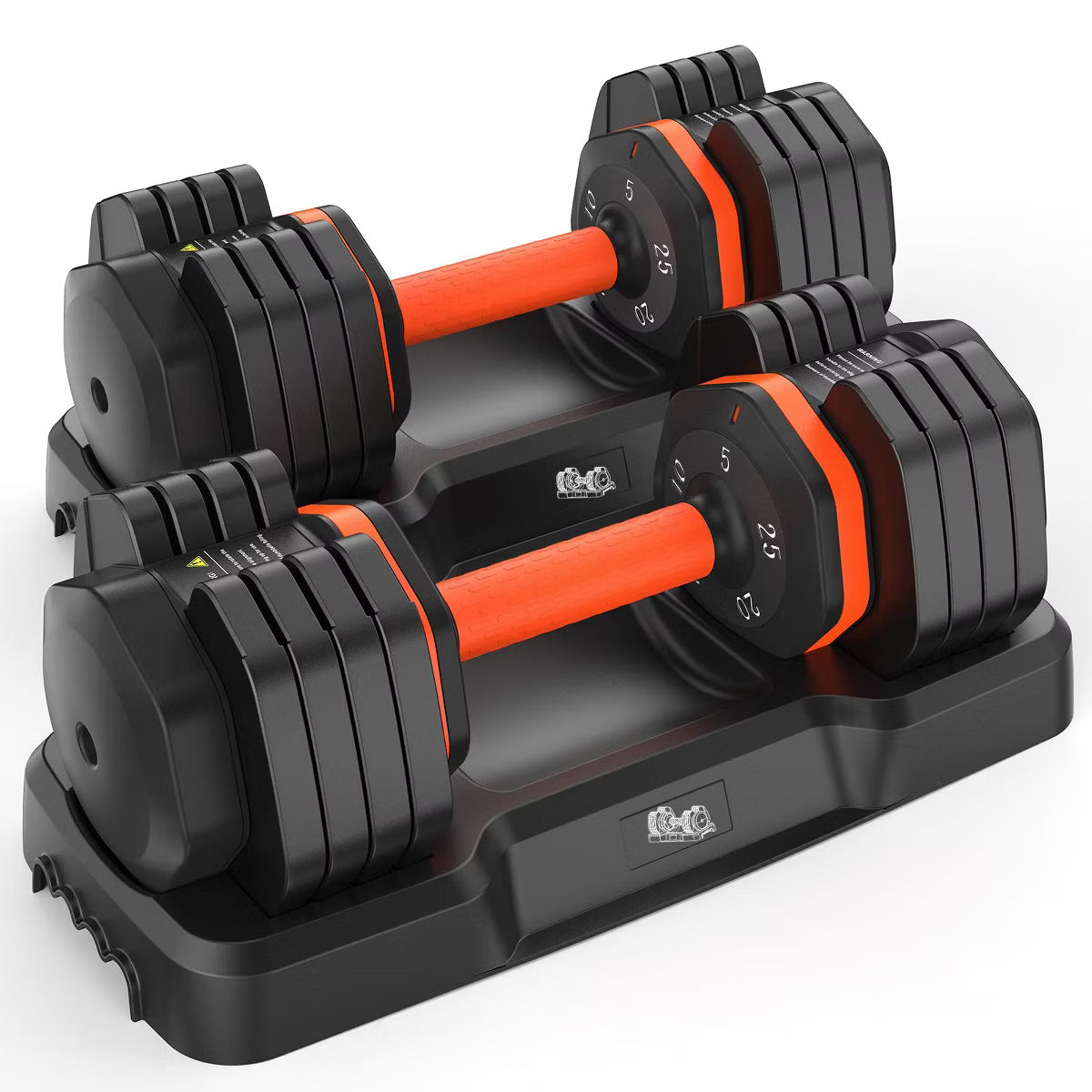 50lb adjustable dumbbell set pair with storage tray and anti-slip silicone grip
