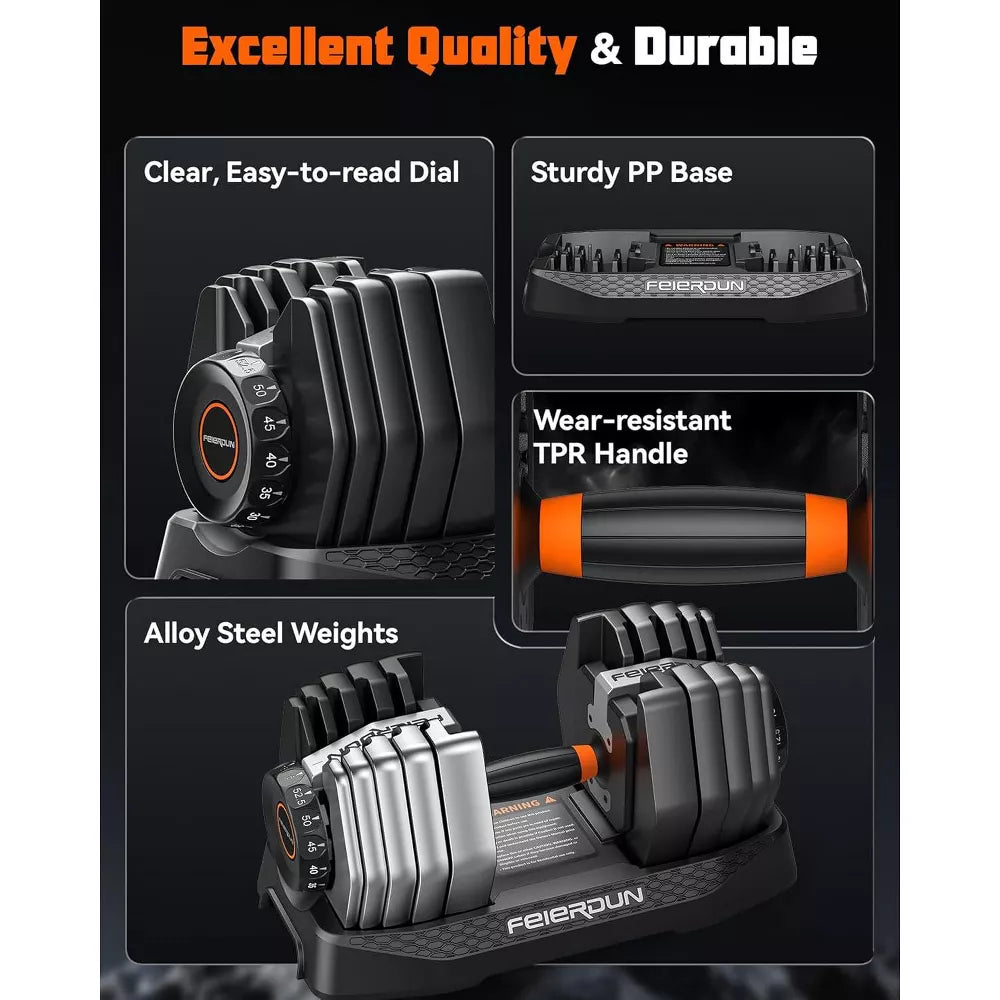 105lb adjustable dumbbell set pair with storage box and 15-in-1 quick dial adjustment