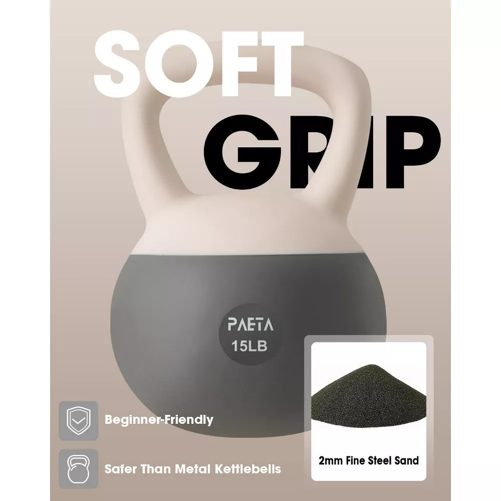 Soft kettlebell set white 10lb 15lb 20lb anti-slip grip floor-safe PVC home gym weights
