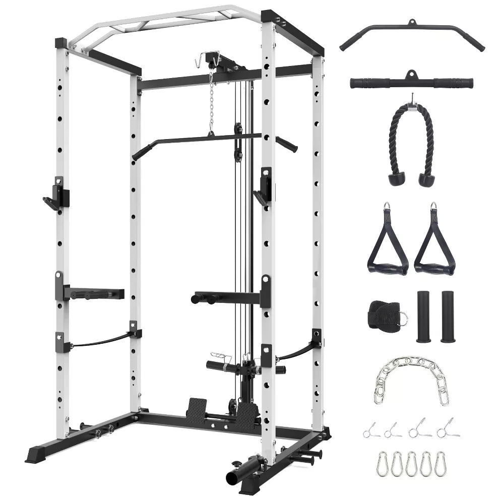 Power Rack 1600LBS - Cable Pulley & Dip Bar