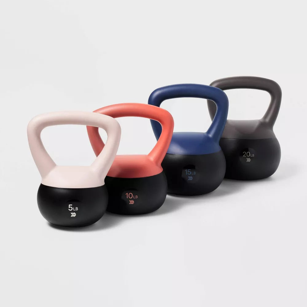 10lb soft blue PVC kettlebell sand fill with handle for yoga pilates home gym