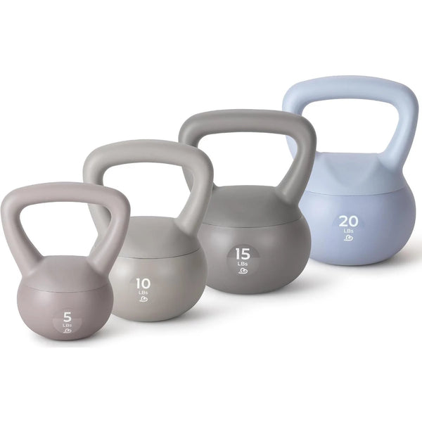 Soft sand-filled kettlebell set 5lb 10lb 15lb 20lb with shockproof base for home gym
