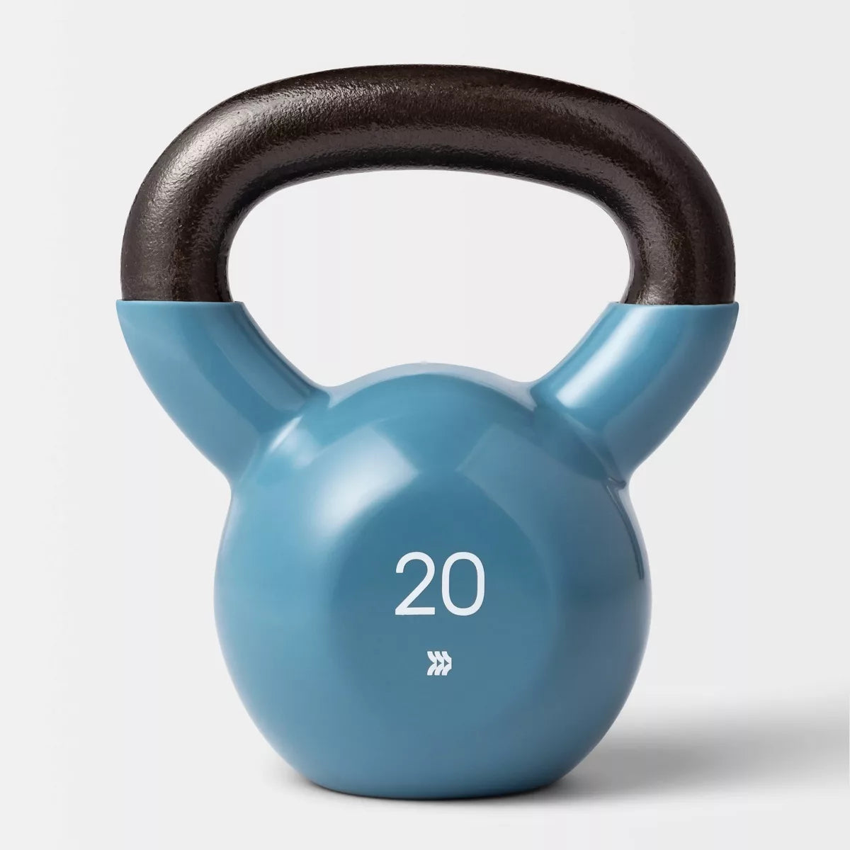 Blue iron kettlebell 20lb non-slip vinyl coated no-roll base for total body home gym