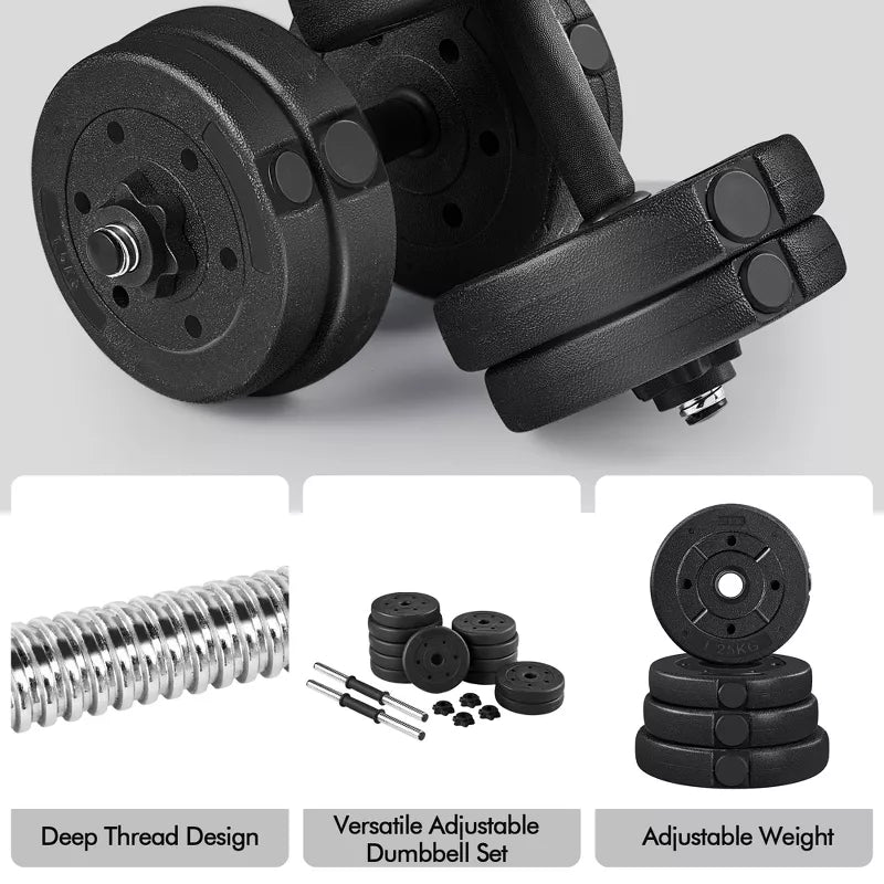 33lb adjustable dumbbell set black with spinlock collars and non-slip handles for home gym