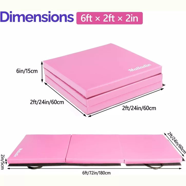 6ft folding gymnastics tumbling mat with PU leather cover and reinforced carry handle
