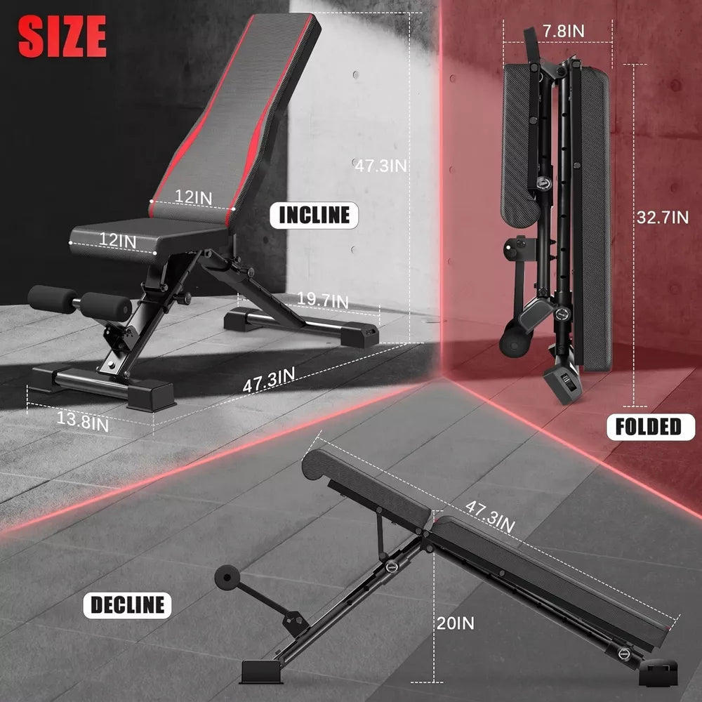 Adjustable Weight Bench 900LBS - Incline Decline Flat