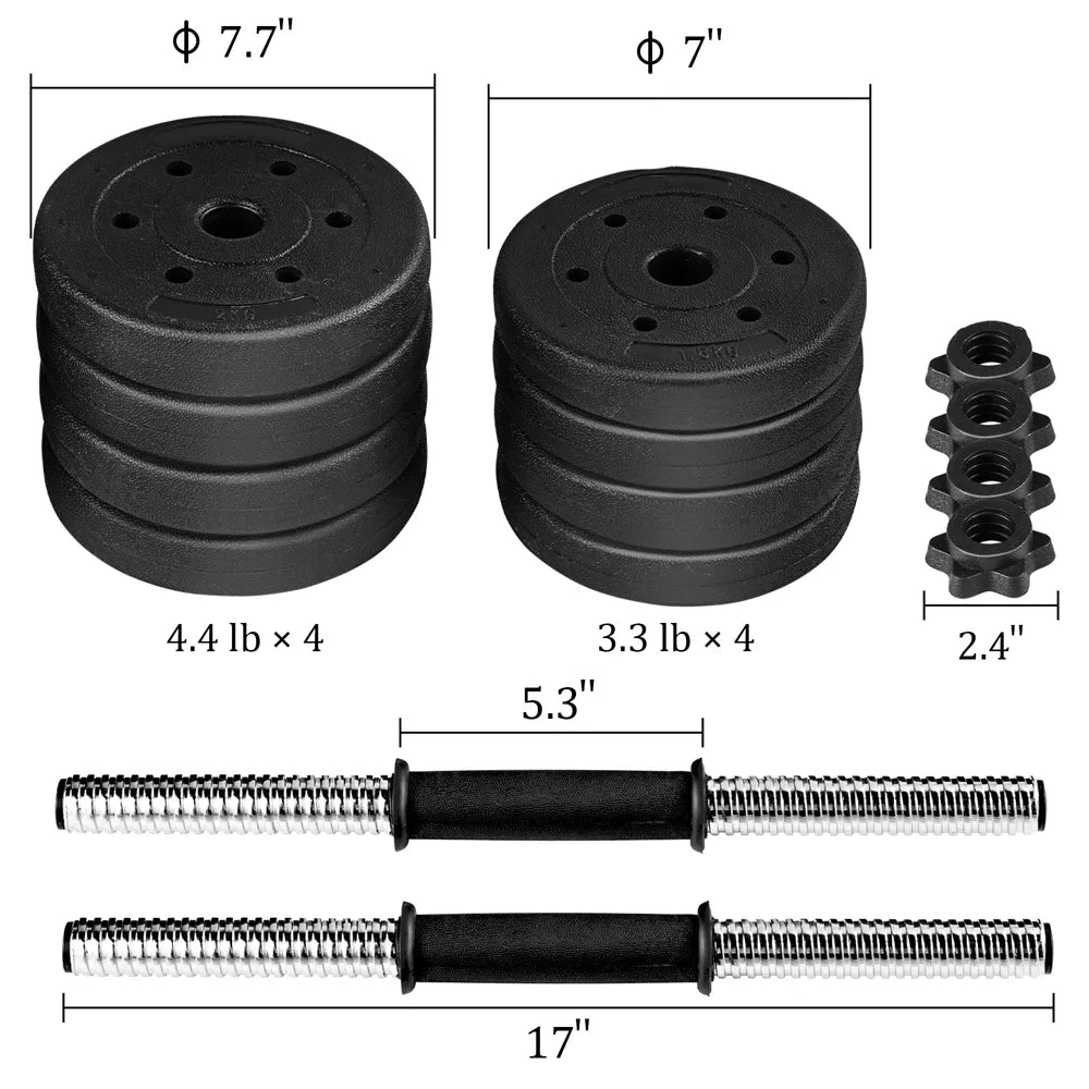 33lb adjustable dumbbell set black with spinlock collars and non-slip handles for home gym