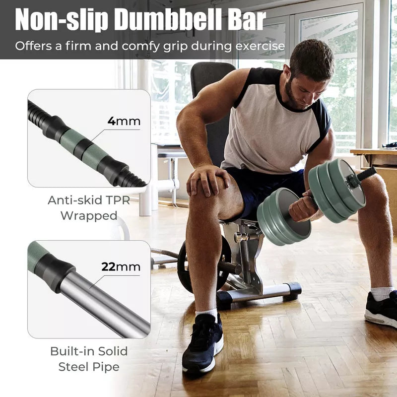 47lb 4-in-1 adjustable dumbbell set black grey with barbell kettlebell and push-up stand