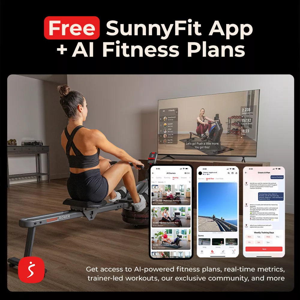 Smart Heavy-Duty Water Rower - Bluetooth SunnyFit App