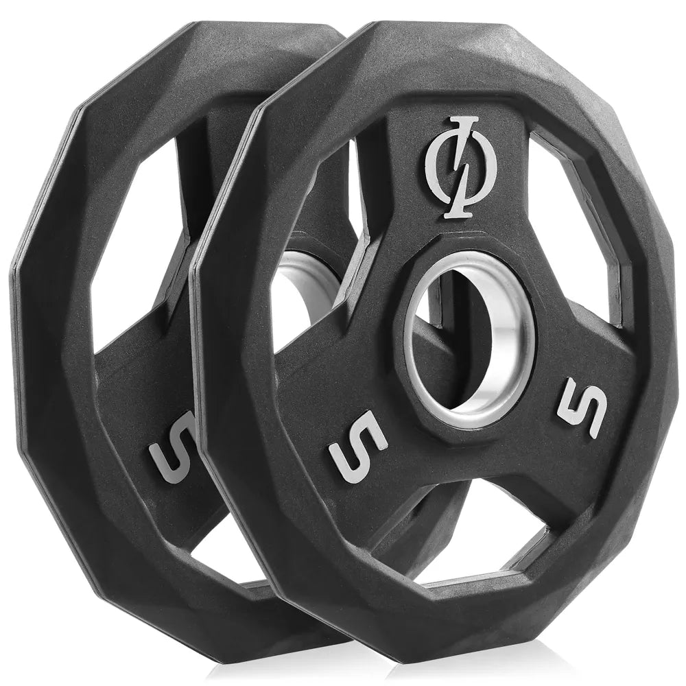5lb rubber coated 2-inch olympic grip weight plates set of 2 with steel insert black